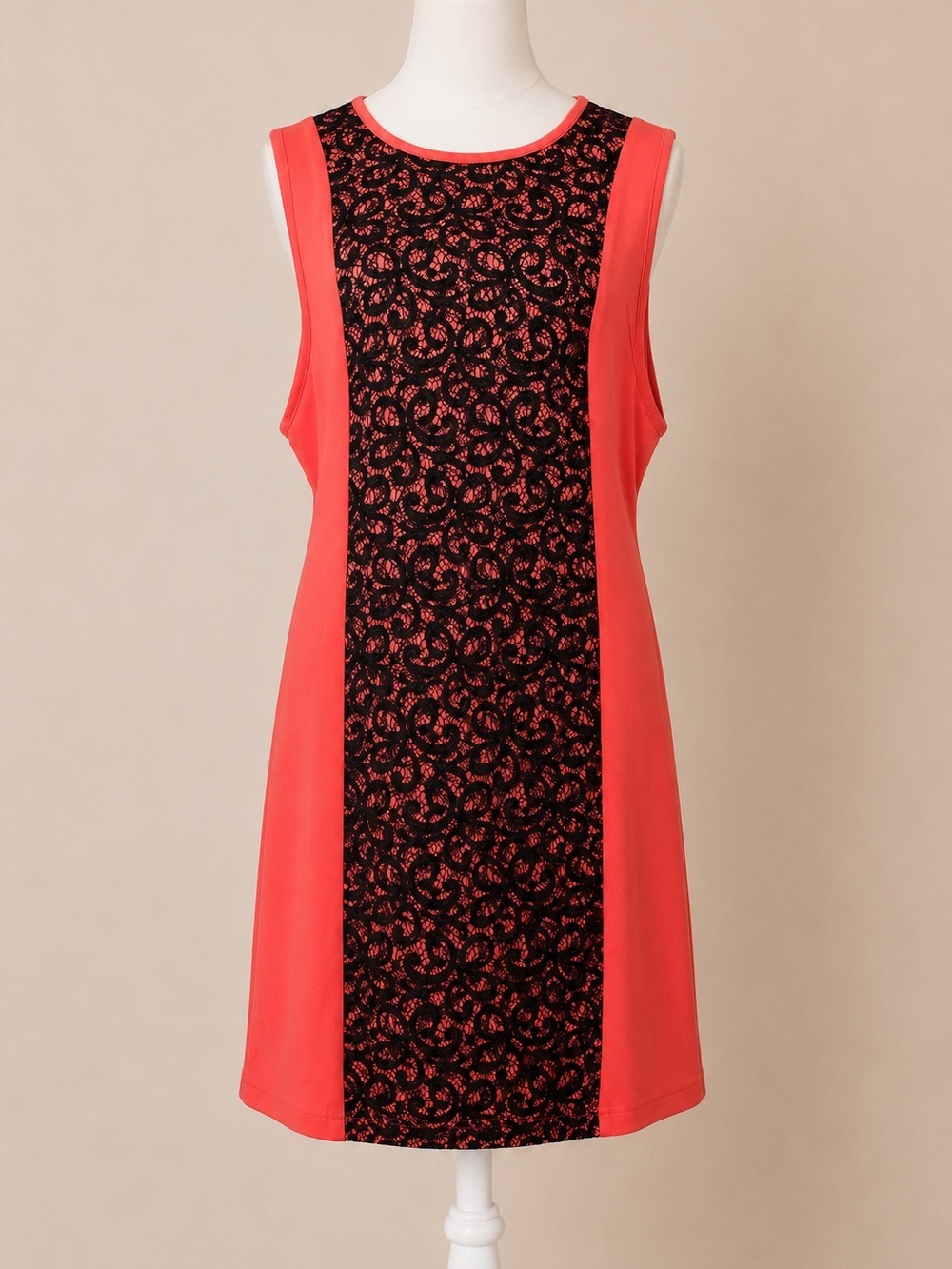 Jennifer Hudson Collection • Orange Sleeveless Sheath Dress w/ Black Lace Sz XL